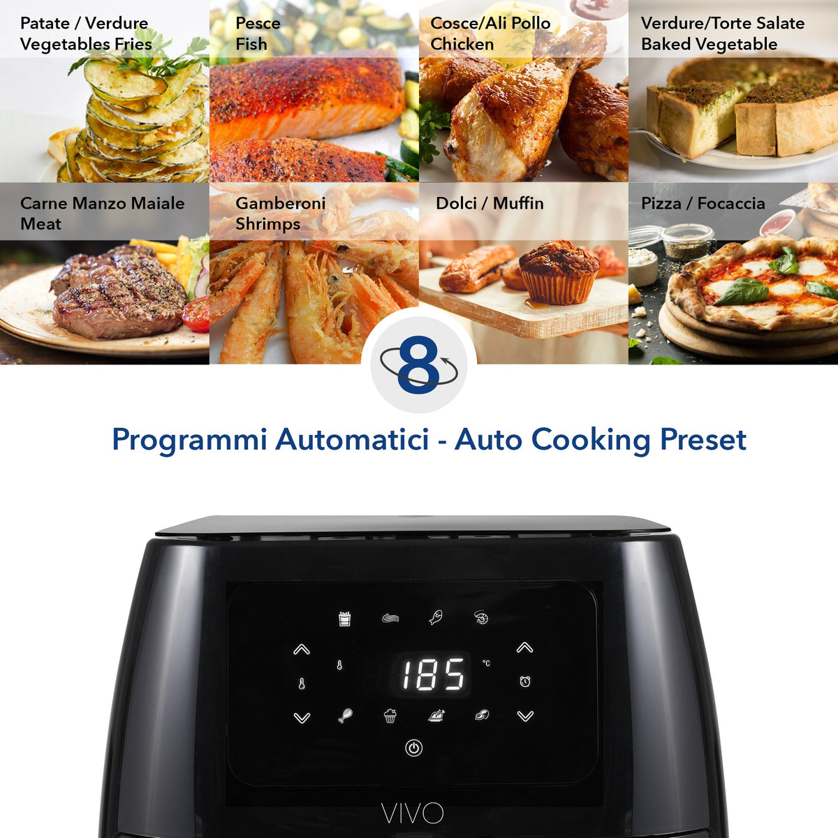 FRIGGITRICE AD ARIA 6,5 Litri Nero Lucido| VIVO Air Fryer