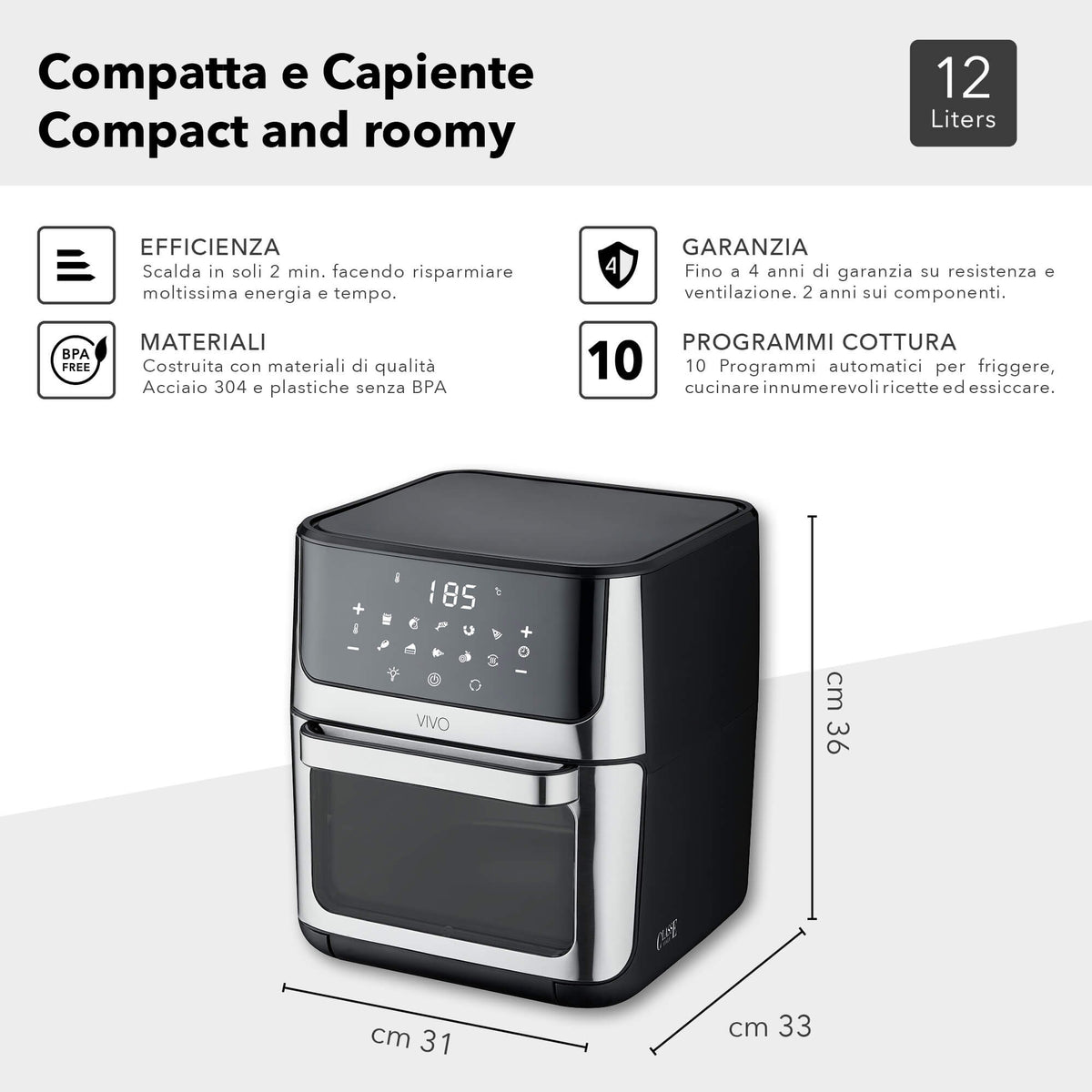 FRIGGITRICE AD ARIA 12 Litri - 4 in 1 | VIVO Air Fryer
