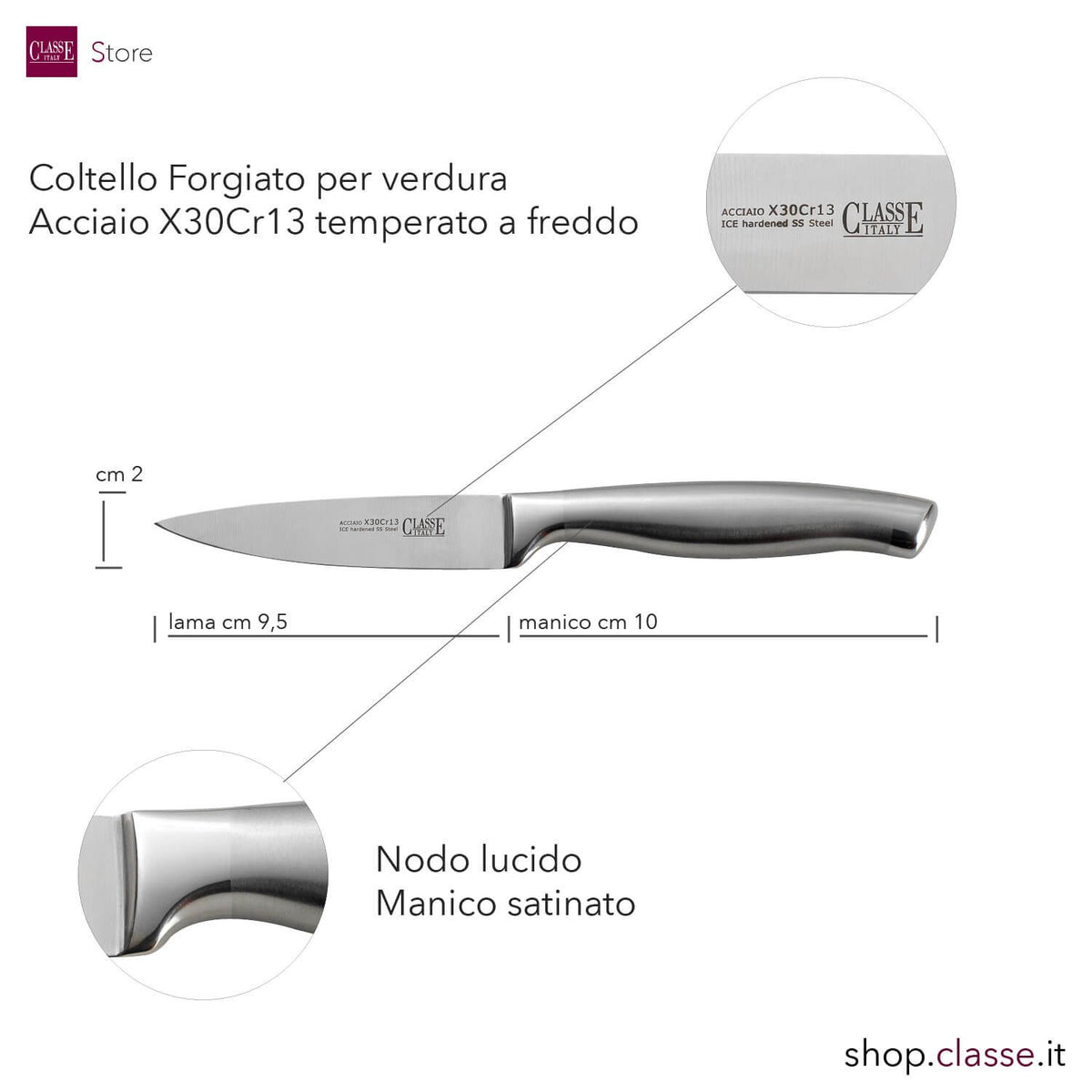 COLTELLO VERDURA FORGIATO CM.9 ACCIAIO DETTAGLIO MISURE