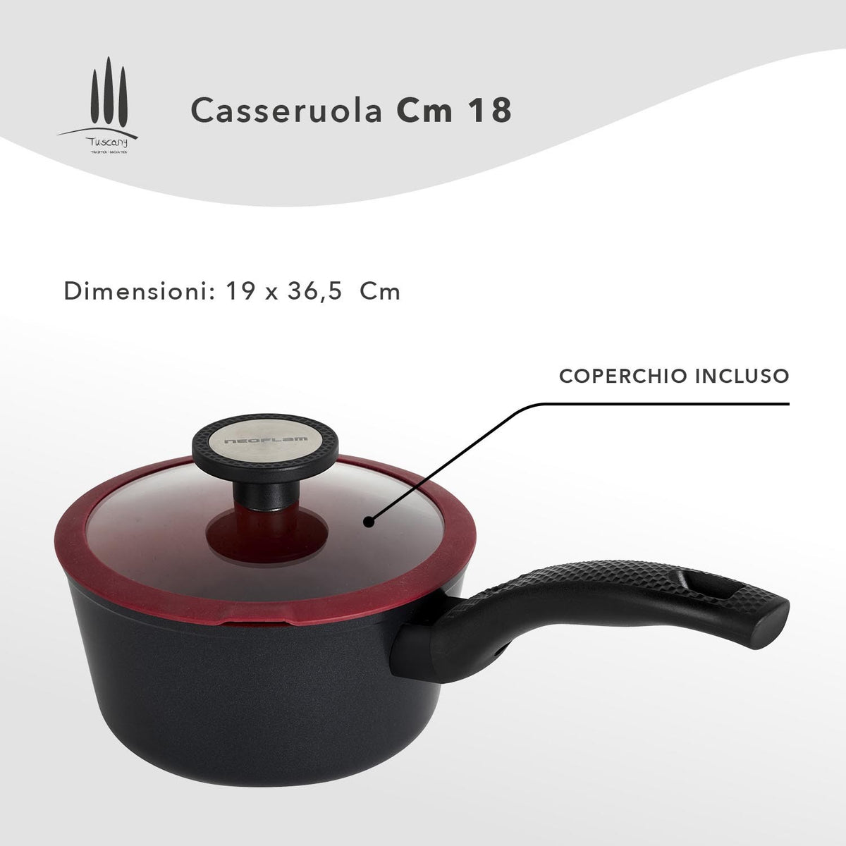 Casseruola cm 18 antiaderente Ecologica Linea Tuscany - dettaglio misure