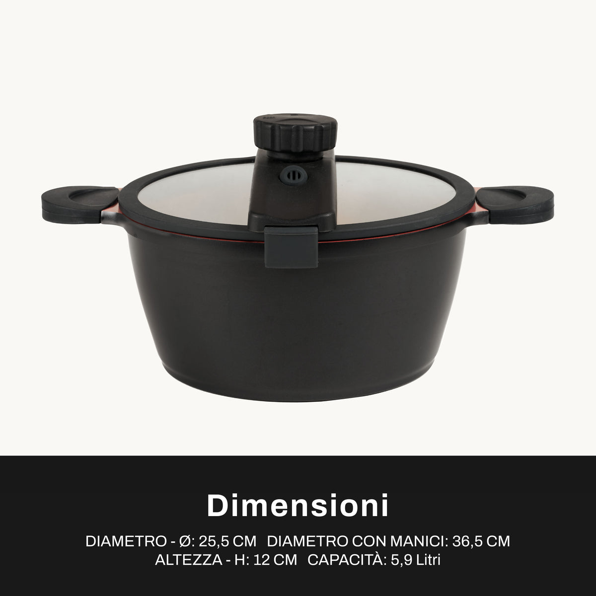 Pentola Smart Cook a Bassa Pressione con diametro 25,5 cm, altezza 12 cm e capacità 5,9 litri
