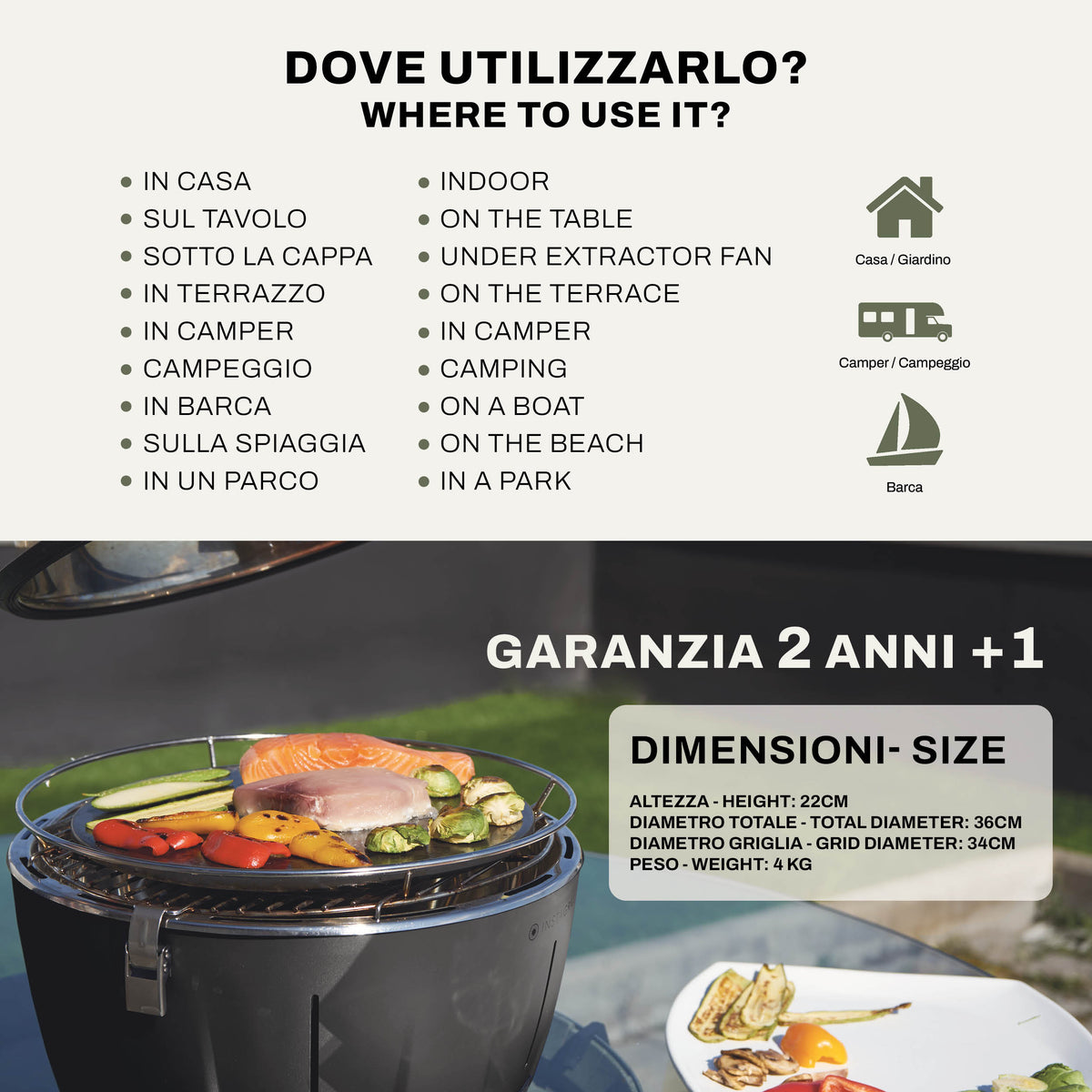 Barbecue da tavolo senza fumo portatile InstaGrill | Verde