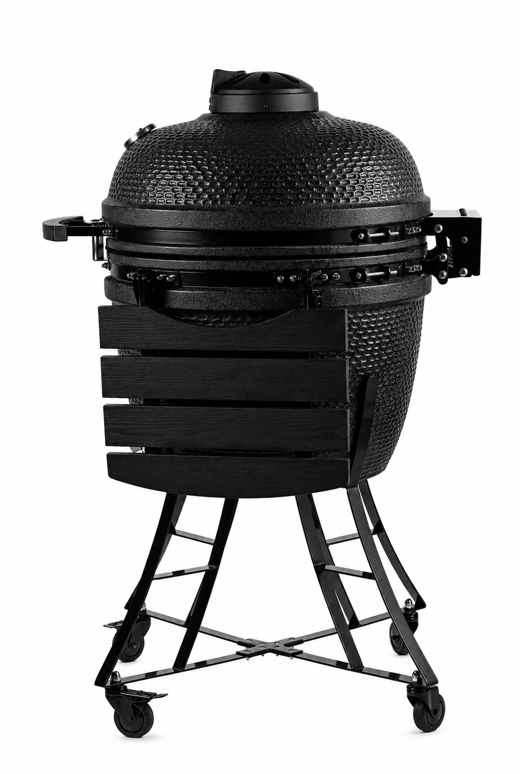 Kamado Barbecue Extra Large vista laterale chiuso con struttura in acciaio - calasse.comaly