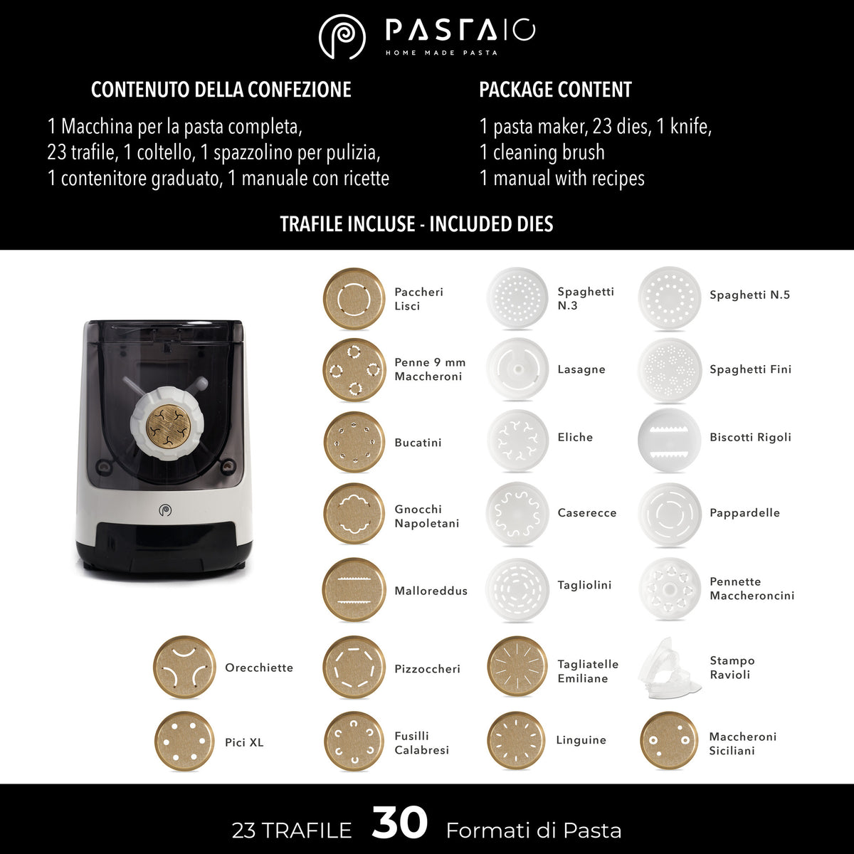 Trafile incluse Pastaio Tradizione macchina per la pasta calasse.comaly