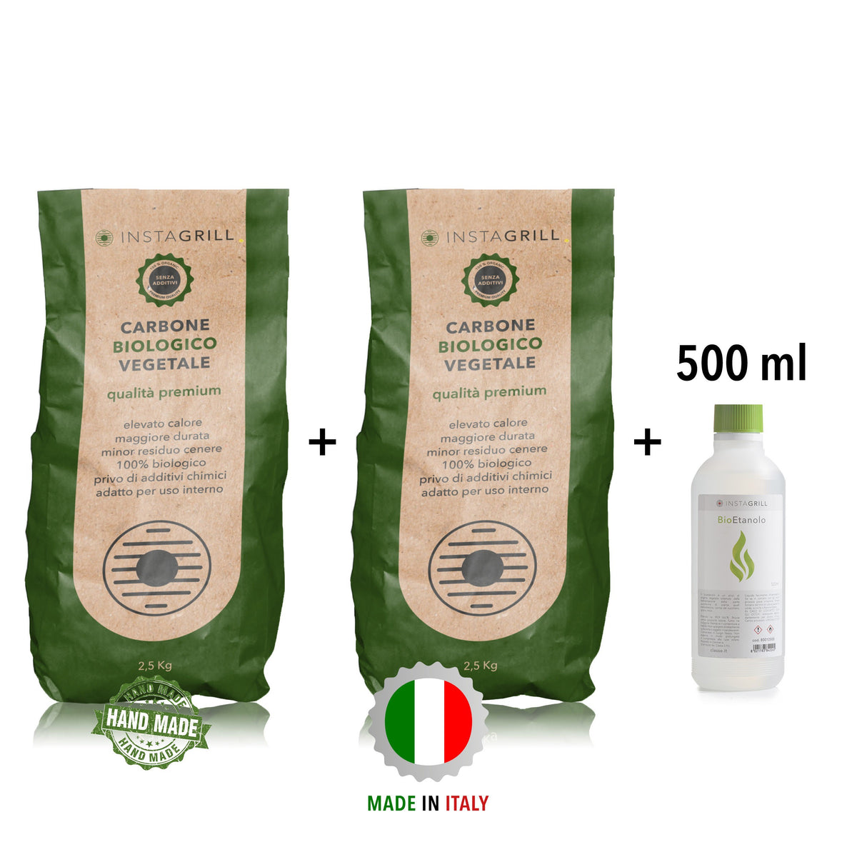 Carbone per Instagrill  Lotus Grill Vegetale di alta Qualità - 2,5Kg + 2,5 Kg + gel