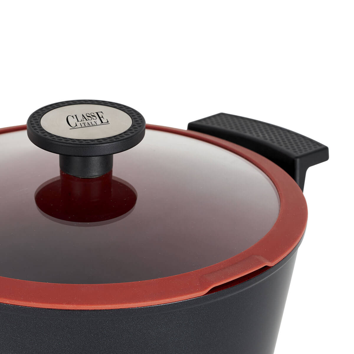 Coperchio smart in vetr,è dotato di un bordo in silicone con due feritoie che permettono al vapore di uscire.