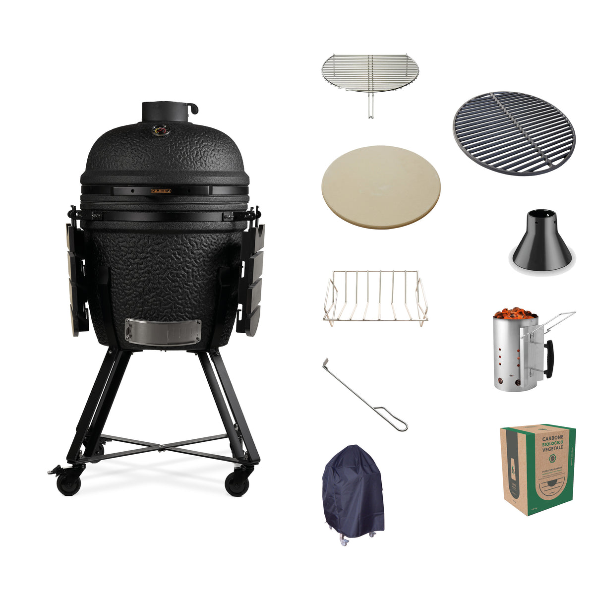 Kamado Black calasse.comaly Pro Medium completo di accessori