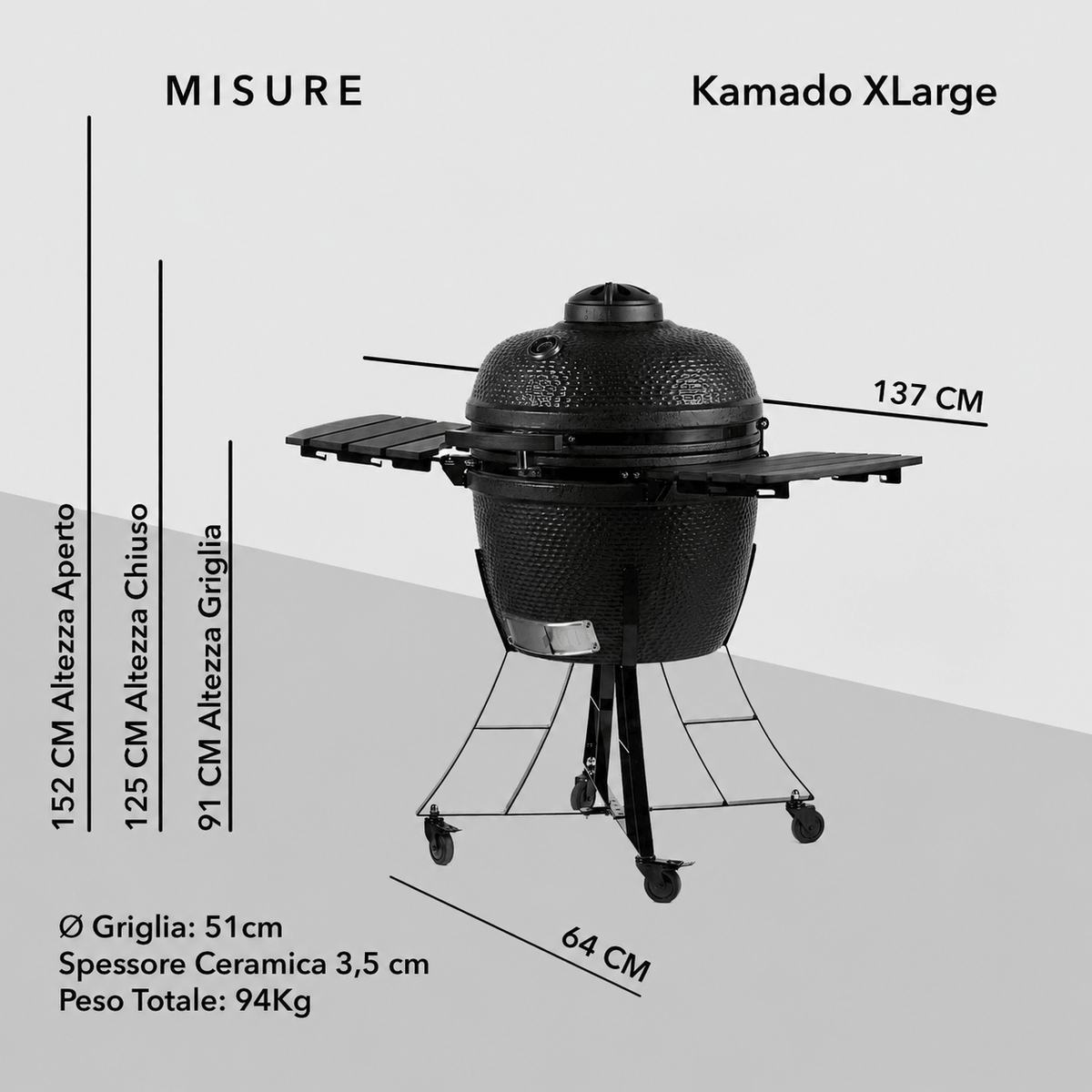 Kamado Barbecue Extra Large dimensioni e misure: diametro 40,5 cm - calasse.comaly
